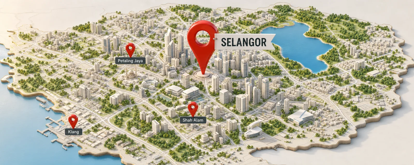 SEO Selangor Malaysia: 3D map of Selangor with location pin